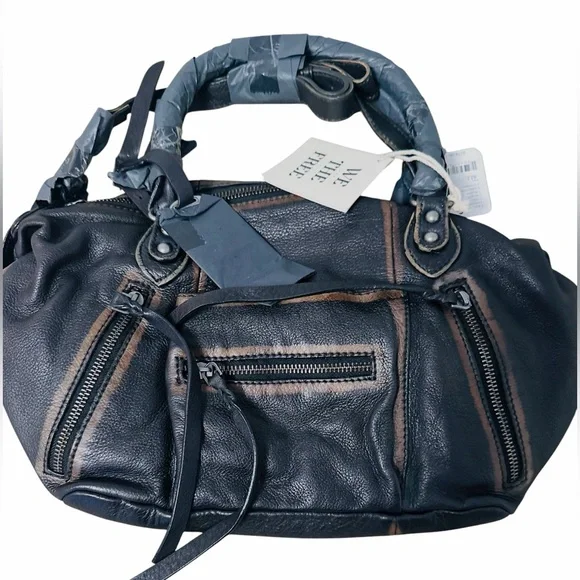 $178! Free People We The Free BABY EMERSON LEATHER TOTE BAG Black NEW - Picture 9 of 9